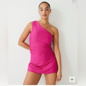 J Crew Ruched One Shoulder Swim Dress Size 22 NWT Radiant Fuchsia